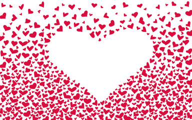 Romantic holiday background heart frame with a place for heart-shaped text on white, valentine card, vector illustration. Template for postcards, invitations, greetings, posters, banners, weddings