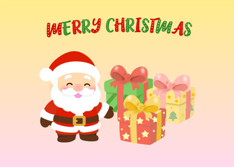 Greeting Card for Christmas with Cute Santa Clause with Cute Gift Boxes