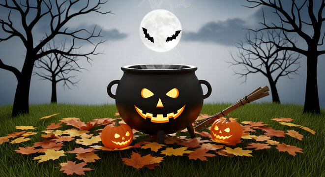 Cute ghosts dressed as chefs cooking chili in a cauldron. Use for Halloween event posters fall food promotions childrens party flyers and spooky festival marketing with copy space 35660386 1