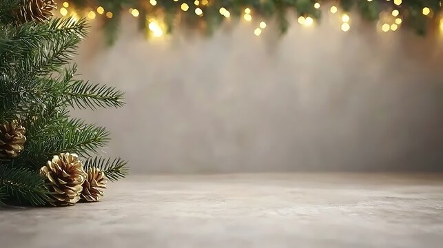 Simple festive background with elegant light reflections and pine silhouette on wall
