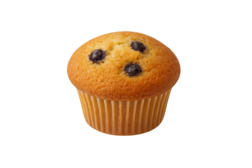 Golden blueberry muffin with domed top on transparent background