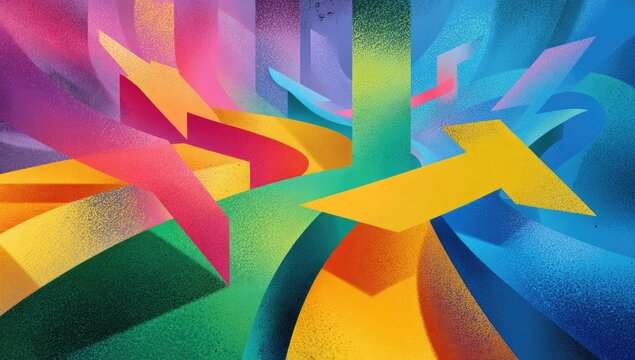 Colorful abstract art with vibrant arrows and geometric shapes