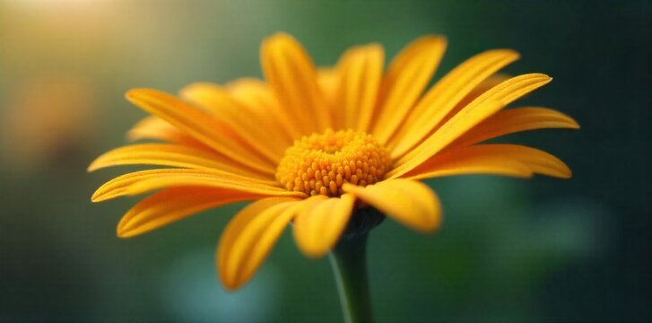 Macro shot of a single daisy center, showing intricate details and vibrant yellow petals with dew drops. Macro photograph of the center of a single daisy flower. Focus is razor sharp on the intricate