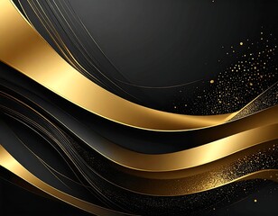 Elegant abstract artwork of fluid gold ribbons and lines on black