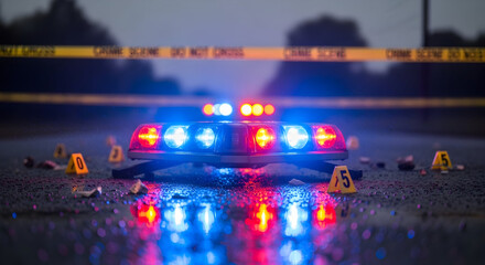 Close-up of flashing police lights at a crime scene. Evokes urgency tension and law enforcement presence. Great for news crime or public safety visuals. Generative AI 21550453 1