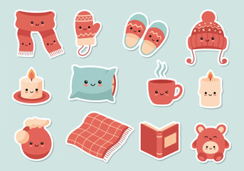 Cute Winter Sticker Pack Cozy Accessories, Warm Drinks, and Hygge Vibes for Seasonal Decorations and Crafts