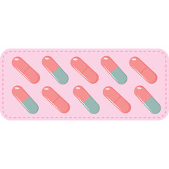 Pixel Art Pink Blister Pack Containing Ten Capsules Two Tone Medicine Pills Isolated on White Background