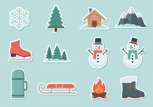 A delightful sticker pack featuring charming winter-themed illustrations and icons, perfect for adding a festive touch to your designs