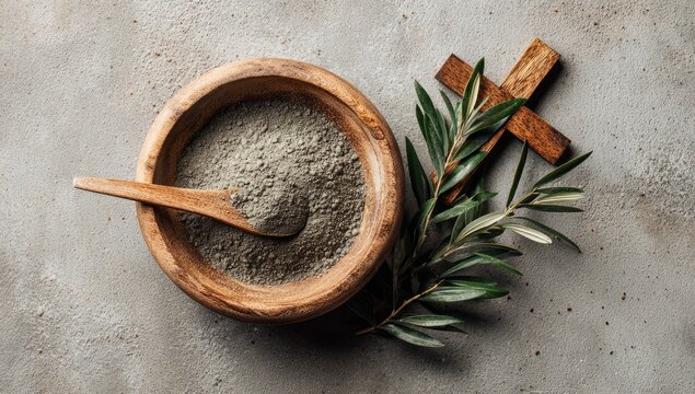 Christian cross and ash as symbol of religion, sacrifice, redemption of Jesus Christ. Ash Wednesday concept