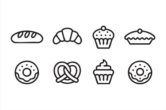 Gourmet dessert symbol bundle for baking, patisserie, and café graphics