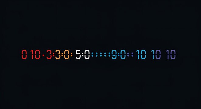 Colorful numerical sequence in a straight line on a dark background