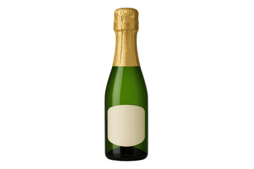 Green champagne bottle with gold foil and blank beige label