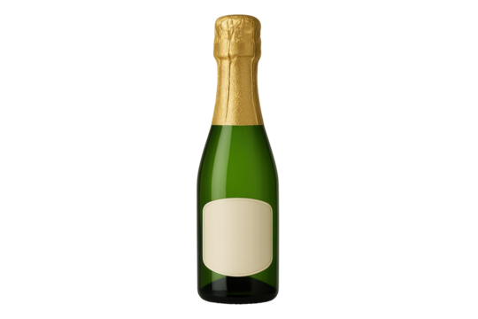 Green champagne bottle with gold foil and blank beige label - Powered by Adobe