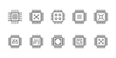 Vector computer microchip icons on white background