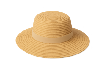Wide-brim straw hat with beige ribbon for sunny days