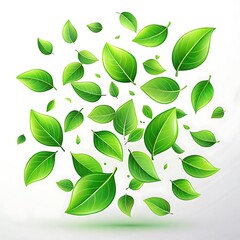 Obraz premium Bunch of green leaves scattered in the air