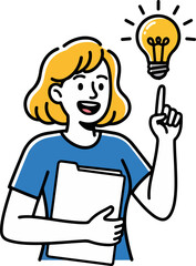 Cartoon woman with lightbulb showing great ideas
