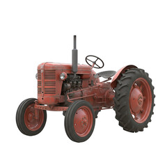 Obraz premium Vintage Red Tractor With Black Background Classic Agricultural Vehicle Outdoor Scene Isolated on Black