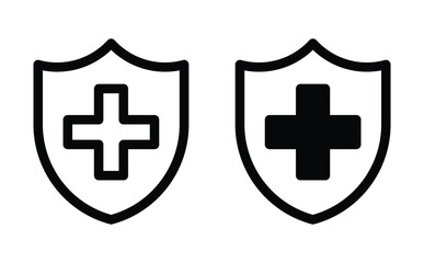 Medical Symbols with Shield Shapes Representing Health and Care Concepts