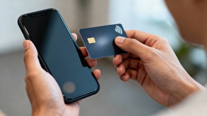 Online Shopping Concept. Mobile payment using a smartphone and contactless card technology.