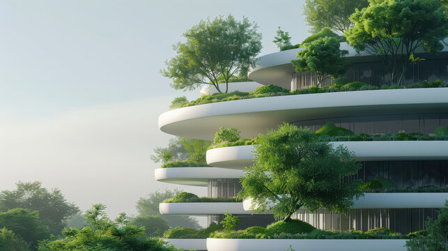 Modern architectural design features hydrogen energy plant with vertical gardens, showcasing sustainable living and innovative green technology - Powered by Adobe