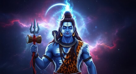 Naklejka premium Lord shiva, the destroyer and transformer, in a cosmic setting