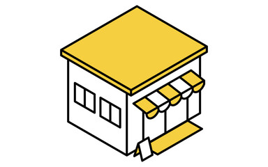 不動産購入、事務所や店舗のシンプルな線画アイソメトリックイラスト