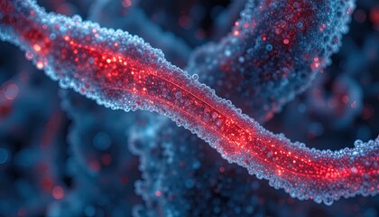 Stunning glowing nerve fiber with vibrant red core for science and technology visuals, medical illustration, or educational content creation