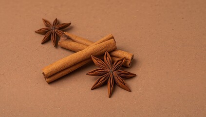 Cinnamon and Star Anise Arrangement, Minimalist Rustic Still Life Composition.