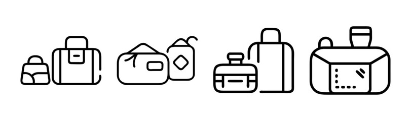 Collection of stylized line art travel pouches and bags for toiletries and essentials