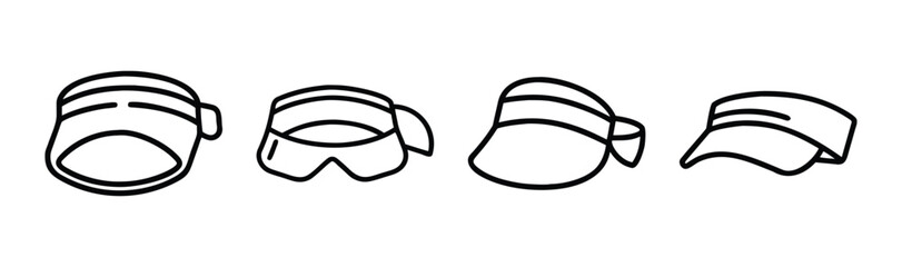 Collection of headwear accessories featuring visors and headbands with simple outline art