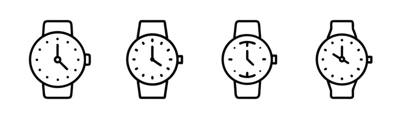 Collection of four retro wristwatches showing different times analog timepieces