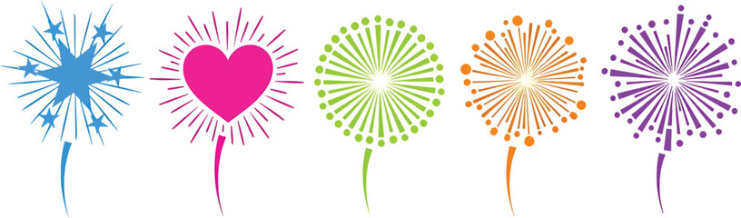Colorful stylized fireworks collection Vector