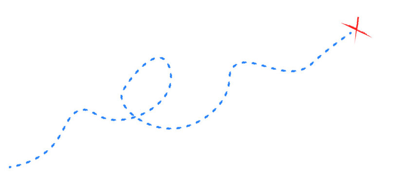 Treasure map element. A dashed blue line and red X mark ink on the map.