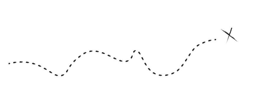 Vector treasure map element. A dashed line and red X mark ink on the map.