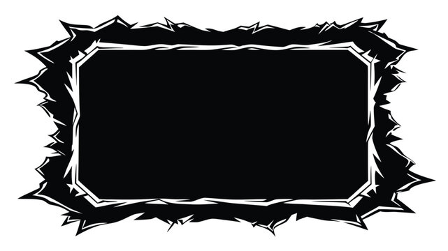 Abstract stark black frame with jagged sharp edges and rough distressed border design.
