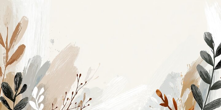 Watercolor abstract leaves & brushstrokes with neutral colors, minimal aesthetic
