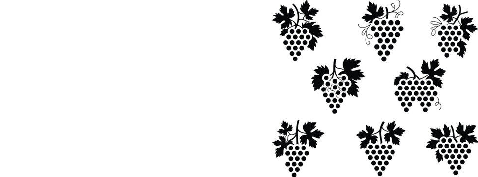 Black grape clusters and leaves vector icons on white background grapes bunch