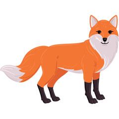 Pixel Art Orange Fox Standing Gracefully With White Chest and Black Legs Against A Clean White Background
