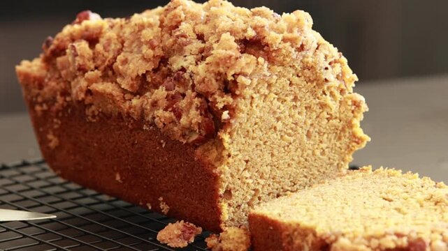 delicious pumpkin bread loaf on rustic background
