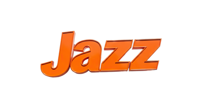 Vibrant Orange 3D Text Jazz Word With Glossy Finish and Chrome Outline Isolated on Black Background - Powered by Adobe