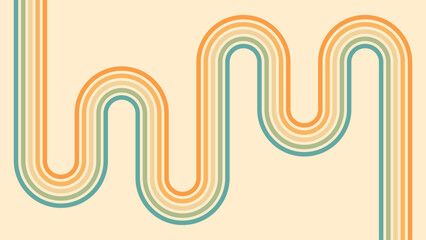 Abstract background of rainbow groovy Wavy Line design in 1970s Hippie Retro style. Vector pattern ready to use for cloth, textile, wrap and other.