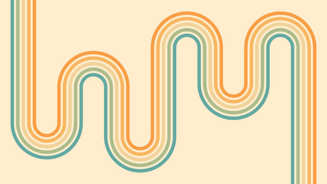 Abstract background of rainbow groovy Wavy Line design in 1970s Hippie Retro style. Vector pattern ready to use for cloth, textile, wrap and other.