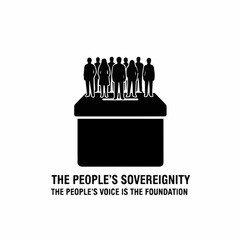 silhouette icon symbolizing popular sovereignty and active civic participation. Multiple figures stand atop a large ballot box, representing the people as the ultimate platform of power