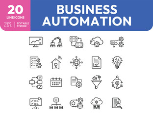 Business Automation Line Icons Data Flow Cloud Computing and Process Management