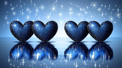 Blue pastel background shimmering with gentle star reflections and heart motifs