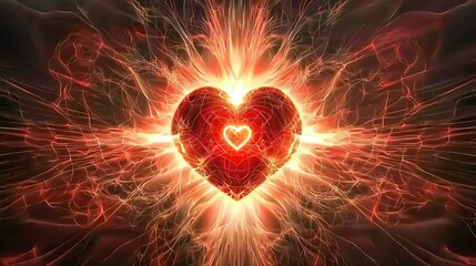 Bright red tone featuring centered glowing hearts surrounded by soft radiant light
