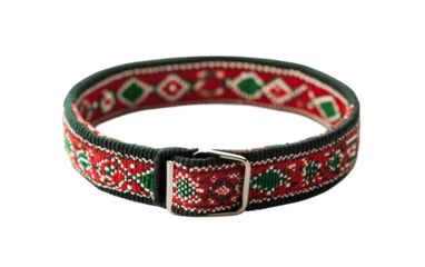 Christmas Themed Dog Collar with Red and Green Patterns Isolated on White Background Perfect for Holiday Pet Accessories Seasonal Christmas Dog Outfits Festive Pet Gear and Gift Ideas