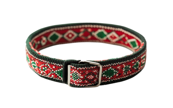 Christmas Themed Dog Collar with Red and Green Patterns Isolated on White Background Perfect for Holiday Pet Accessories Seasonal Christmas Dog Outfits Festive Pet Gear and Gift Ideas