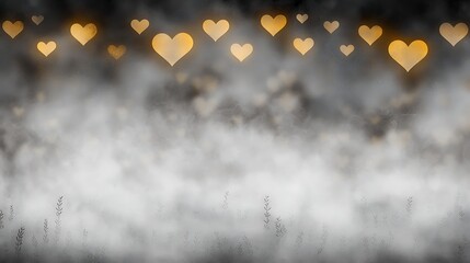 Romantic misty lavender scene showing subtle glowing hearts in diffused soft light